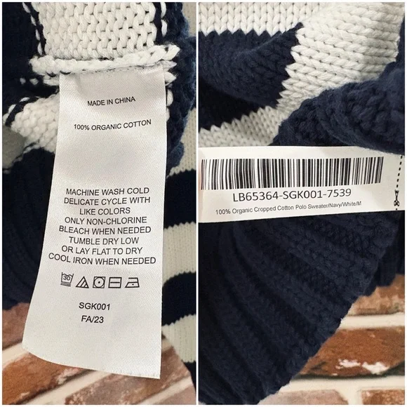 Quince 100% Organic Cropped Cotton Polo Sweater in Navy & White, Medium - Picture 8 of 8